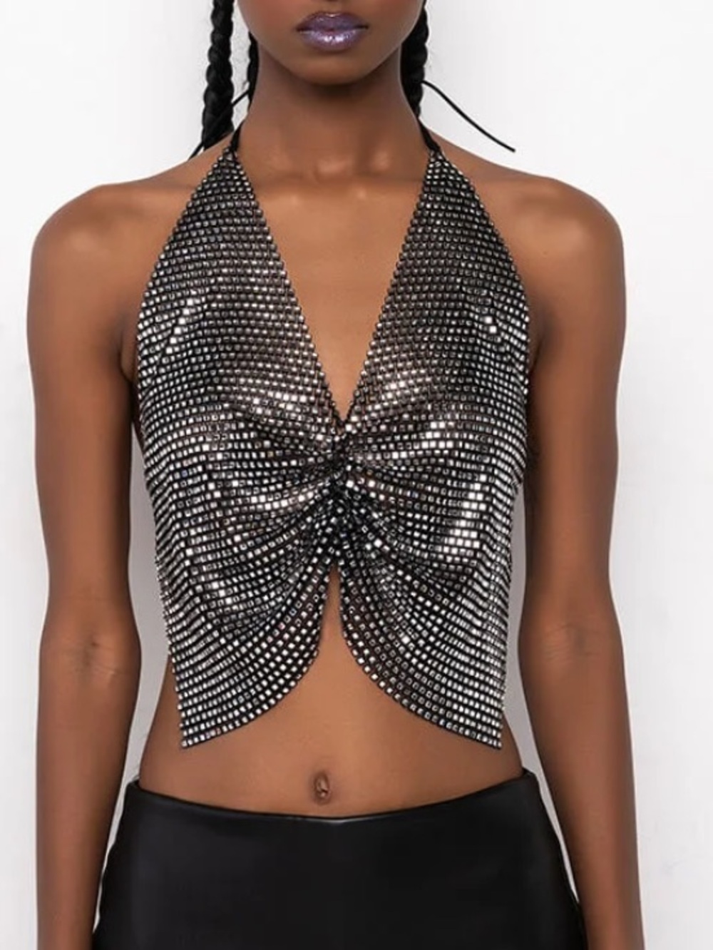 Sparkling rhinestone chainmail halter top